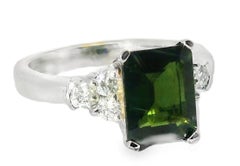 14K White Gold Green Tourmaline Diamond Cocktail Ring
