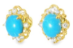 18K White Gold Turquoise Diamond Stud Earrings