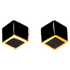 14K Yellow Gold Onyx Geometric Mens Cufflinks