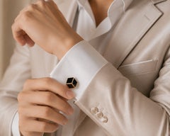 14K Yellow Gold Onyx Geometric Mens Cufflinks
