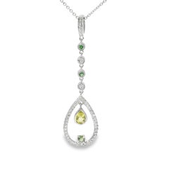 14K White Gold Green Amethyst Lemon Quartz Diamond Emerald Pendant