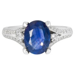 14K White Gold Sapphire Diamond Tulip Engagement Ring Estate