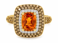 14K Yellow Gold Orange Citrine Champagne Diamond Cocktail Ring