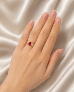 14K Yellow Gold Solitaire Natural Ruby Diamond Ring