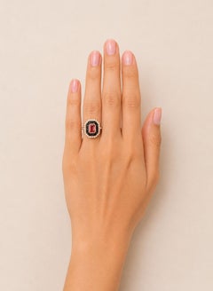 Filigranring aus 14-karätigem rosa Roségold im Art-Déco-Stil mit rosa Turmalin, handgeschliffenem Onyx und Diamanten