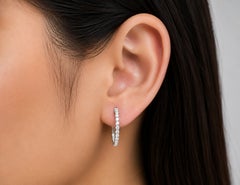 14K White Gold Estate Diamond Inside Outside Hoop Earrings