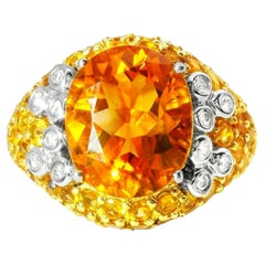 14K Yellow Gold Huge Orange Citrine Diamond Designer Ring