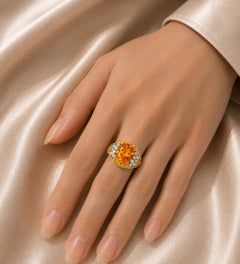 14K Yellow Gold Huge Orange Citrine Diamond Designer Ring