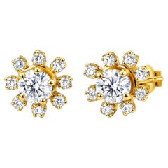 14K Yellow Gold Diamond Stud Jackets Earrings