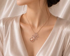 18K Rose Gold Champagne Diamond Pearl Pendant Necklace