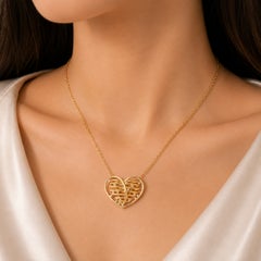 14K Matte Yellow Gold Huge Wired Diamond Heart Pendant