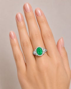 14K Yellow Gold Emerald Diamond Cocktail Ring Oval Colombian Emerald Estate