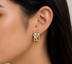 14K Yellow Gold Diamond Bamboo Shoot Leaf Designer Earrings