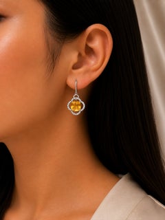 18K White Gold Diamond Citrine Hanging Earrings