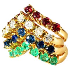 14K Diamond Ruby Emerald Sapphire Stacking Set Band Ring
