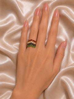 14K Diamond Ruby Emerald Sapphire Stacking Set Band Ring