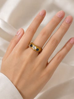 14K Yellow Gold Diamond Sapphire Wedding Ring Band Antique Estate