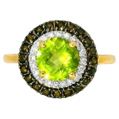 14K Yellow Gold Peridot Smokey Quartz Diamond Ring Band