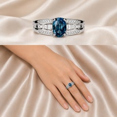 14K White Gold Blue Topaz Baugette Diamond Ring Band