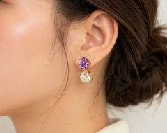 14K Gold Amethyst Baroque Pearl Earrings Estate
