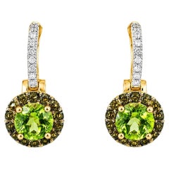 14K White Yellow Two Tone Gold Diamond Peridot Earrings Estate