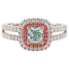 1.50ct Natural Fancy Light Green And Intense Pink Diamonds Ring GIA Engagement
