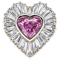 GIA 3.17ct Natural Fancy Intense Pink Purple Diamond Engagement Ring 18K Heart