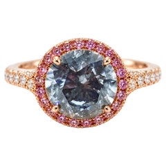 Anello di fidanzamento con diamante Fancy Gray da 5,60 ct e diamanti Argyle 6PP Intense Pink, certificato GIA, 18 carati, SI2