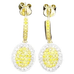 0.84ct Fancy Yellow Diamond Earrings 18K Canary All Natural 3.70 Grams Rounds