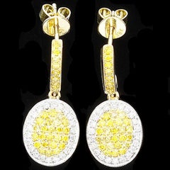 0.84ct Fancy Yellow Diamond Earrings 18K Canary All Natural 3.70 Grams Rounds