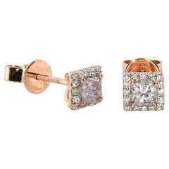 0.49ct Pink Diamonds Earrings 18K All Natural Princess Cut Rose Gold VS2-SI2