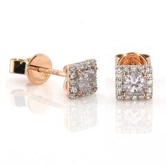 0.49ct Pink Diamonds Earrings 18K All Natural Princess Cut Rose Gold VS2-SI2
