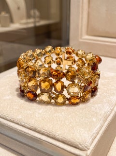 Large 18K Yellow Gold Bracelet with Citrine Quartz and Diamonds