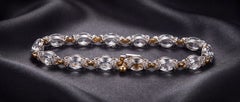 18k Two-Tone Gold Link Bracelet with Rock Crystal and 0.60 Ct Diamonds
