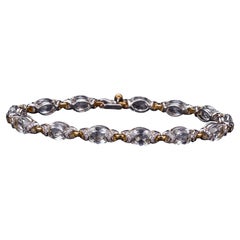 18k Two-Tone Gold Link Bracelet with Rock Crystal and 0.60 Ct Diamonds