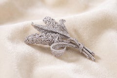 "Wisteria" Sculptural Brooch, Fine Jewelry, in 18k White Gold with Pave Diamonds
