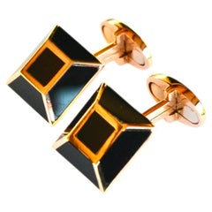 Boutons de manchette Fratelli Coppini : motif géométrique en or rose et émail noir