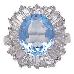 4.50 Carat Aquamarine Baguette Diamond Cocktail Ring