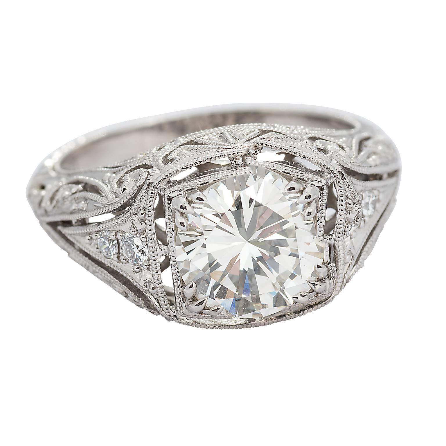  1.99 Carat Round Transitional Cut Diamond Platinum Ring
