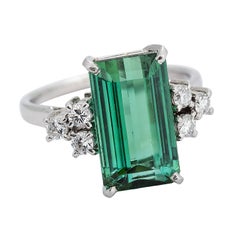 4.02 Carat Green Tourmaline and Diamond Platinum Ring