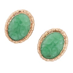 Carved Jade Yellow Gold Earrings