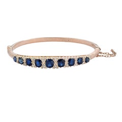 Victorian Natural Sapphire and Diamond Yellow Gold Bangle Bracelet