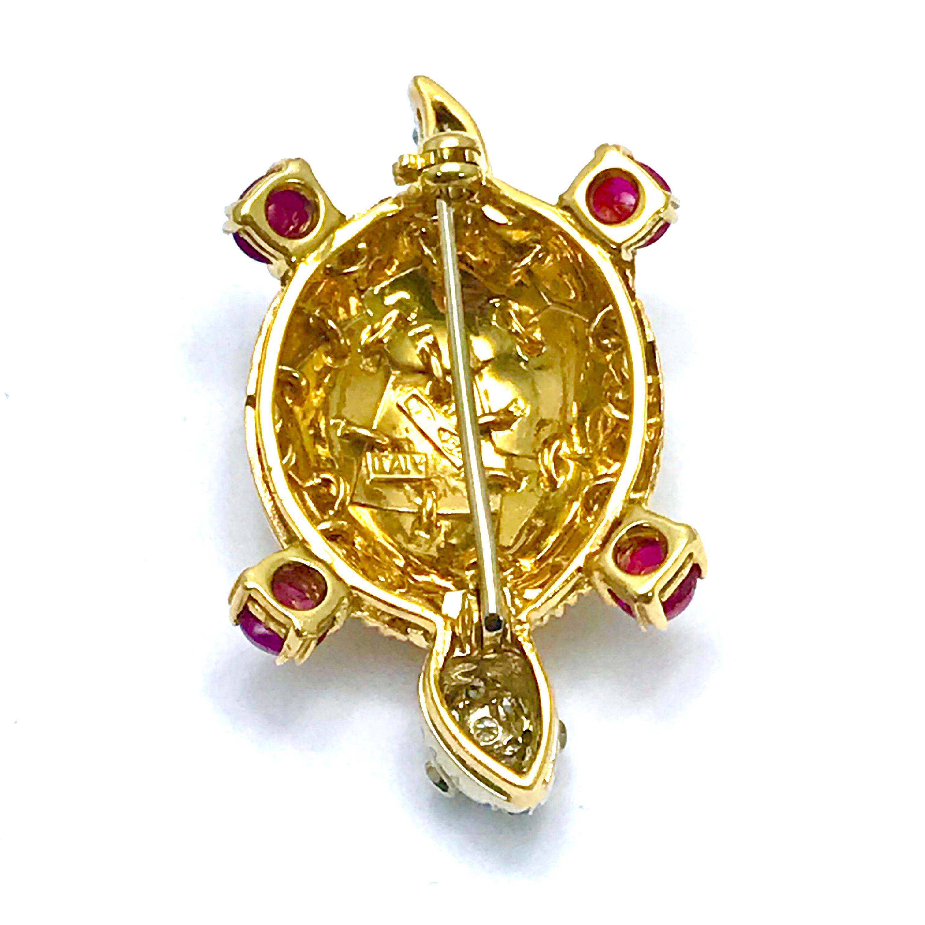 Van Cleef & Arpels Cabochon Ruby and Diamond Yellow Gold Turtle Brooch 1