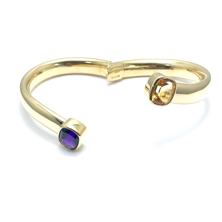5.00 Carat Amethyst and 5.00 Carat Citrine Yellow Gold Bypass Bangle ...