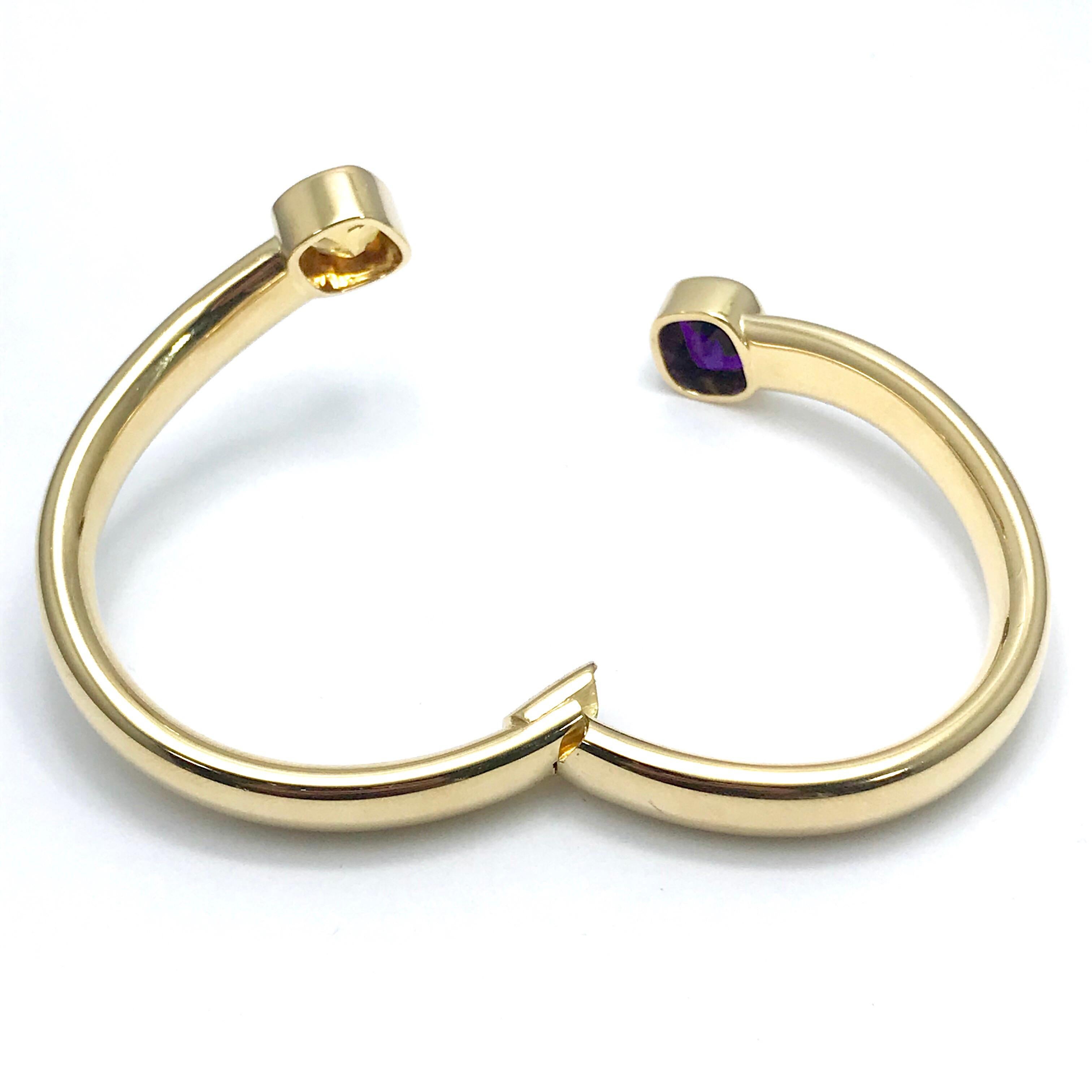 5.00 Carat Amethyst and 5.00 Carat Citrine Yellow Gold Bypass Bangle Bracelet 2