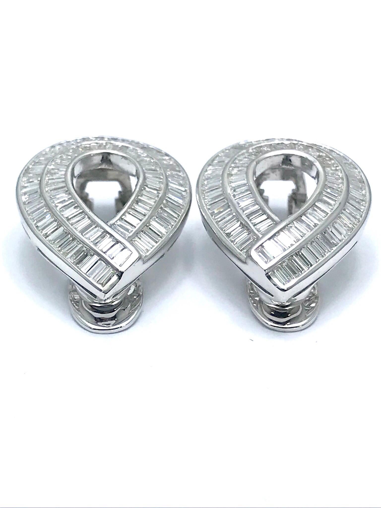 3.75 Carat Channel Set Baguette Diamond and White Gold Clip/Post Earrings 2