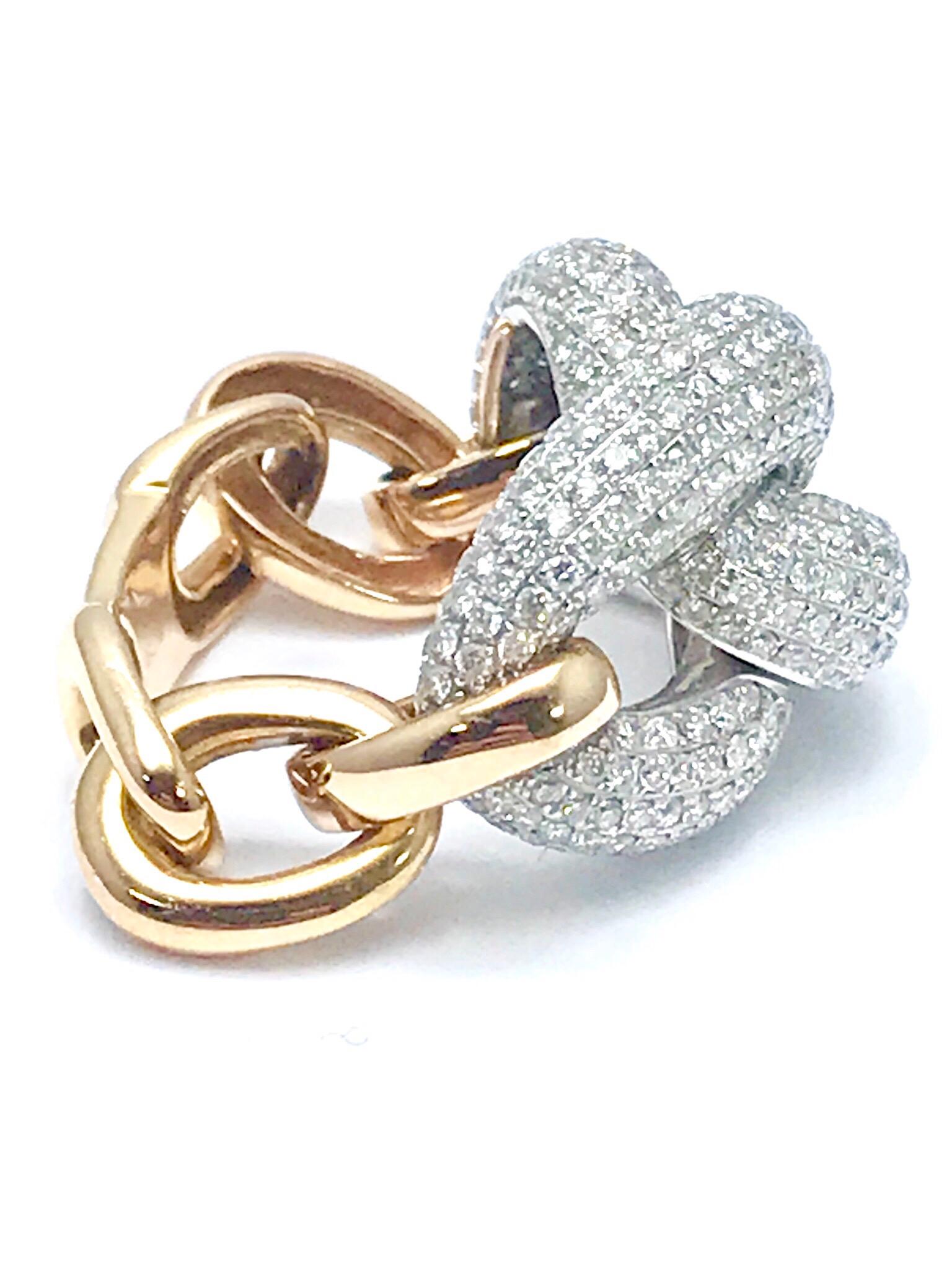 Modern 2.35 Carat Round Brilliant Pave Diamond Rose Gold Chain Link Fashion Ring