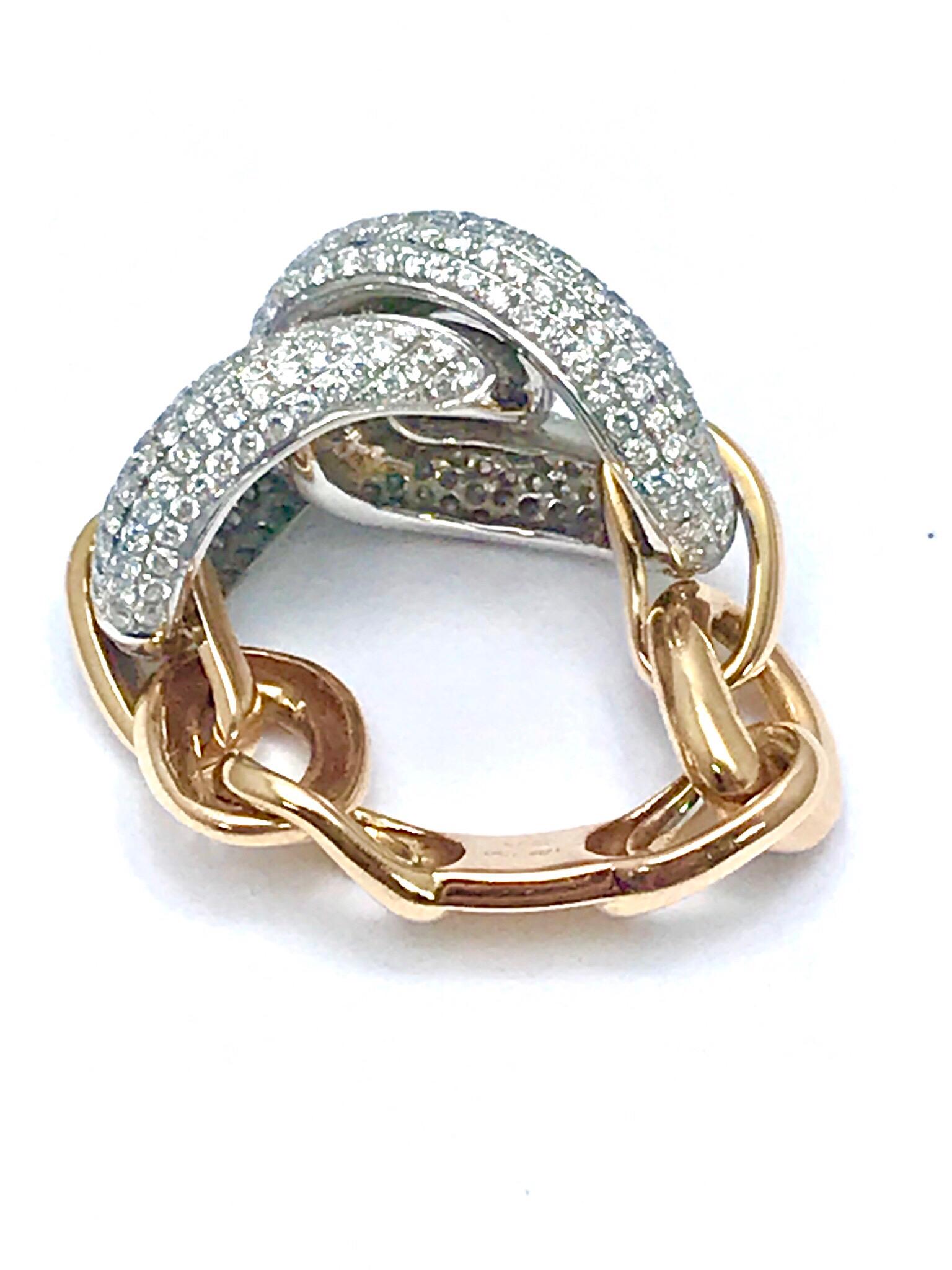 2.35 Carat Round Brilliant Pave Diamond Rose Gold Chain Link Fashion Ring In Excellent Condition In Chevy Chase, MD