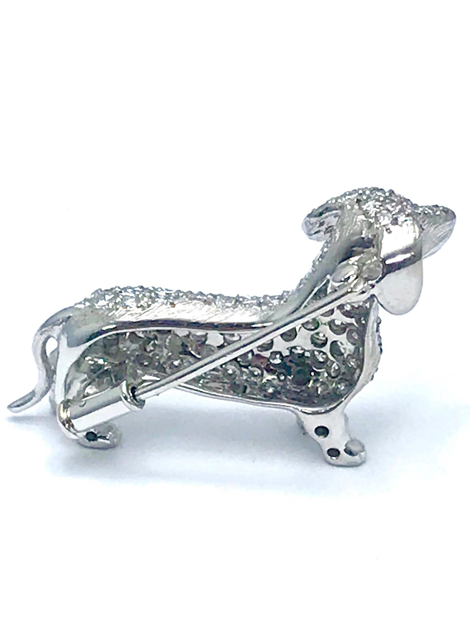 2.30 Carat Round Brilliant Diamond and White Gold Dachshund Brooch In Excellent Condition In Chevy Chase, MD