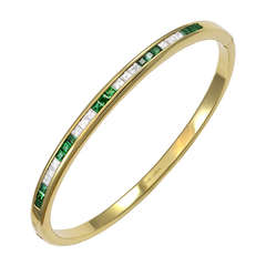 Emerald Diamond Gold Bangle Bracelet